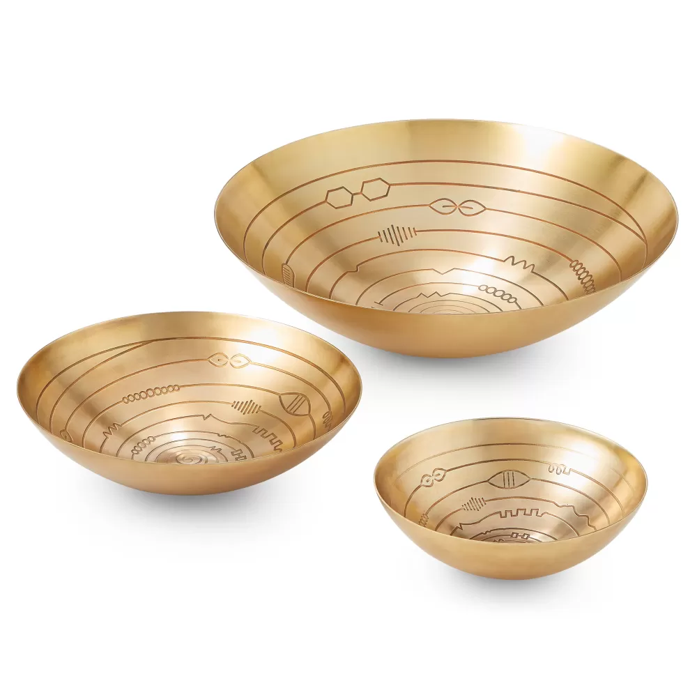 Store Radar Bowls Brass - Set Of 3 Trays/Boxes