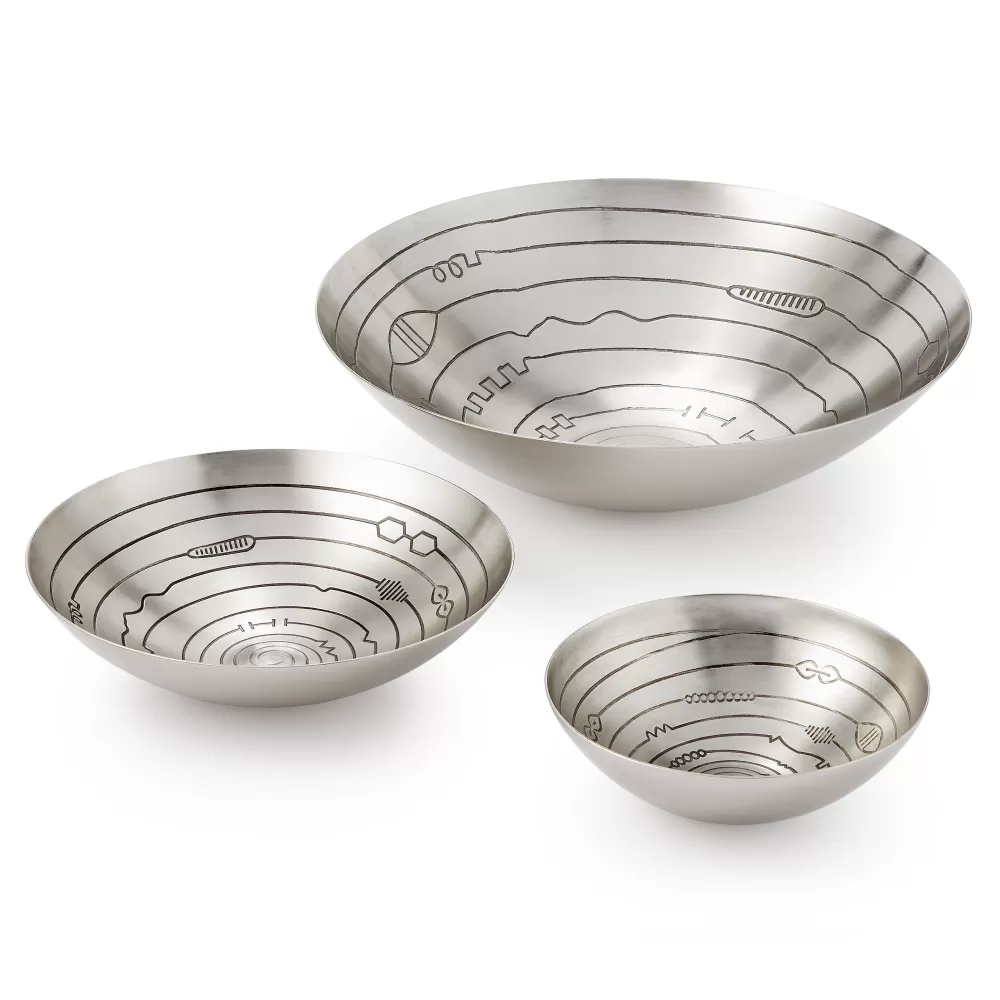 Store Radar Bowls Nickel - Set Of 3 Trays/Boxes